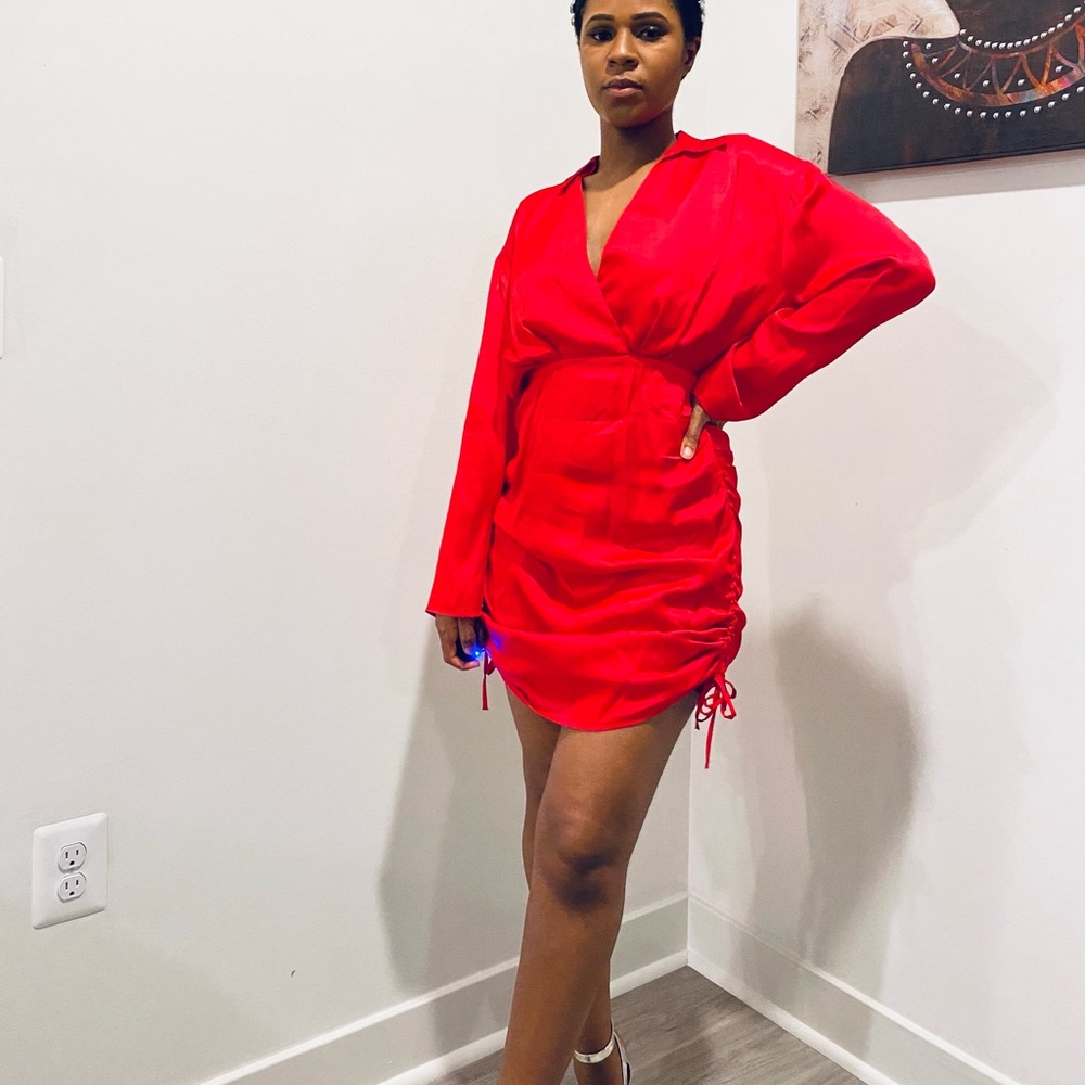 Zara Red ruched satin dress